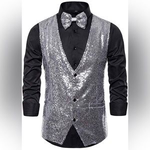 COPY - NWOT Men's Shiny Sequin Vest V-Neck w/ Bow tie